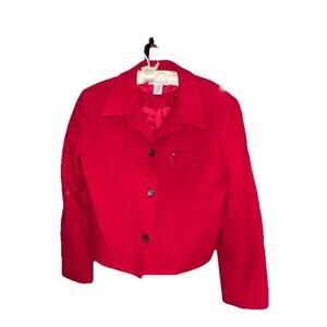 90s Vintage Casual Corner Red Cropped Blazer | Size 10 Wool Blend Classic Fit
